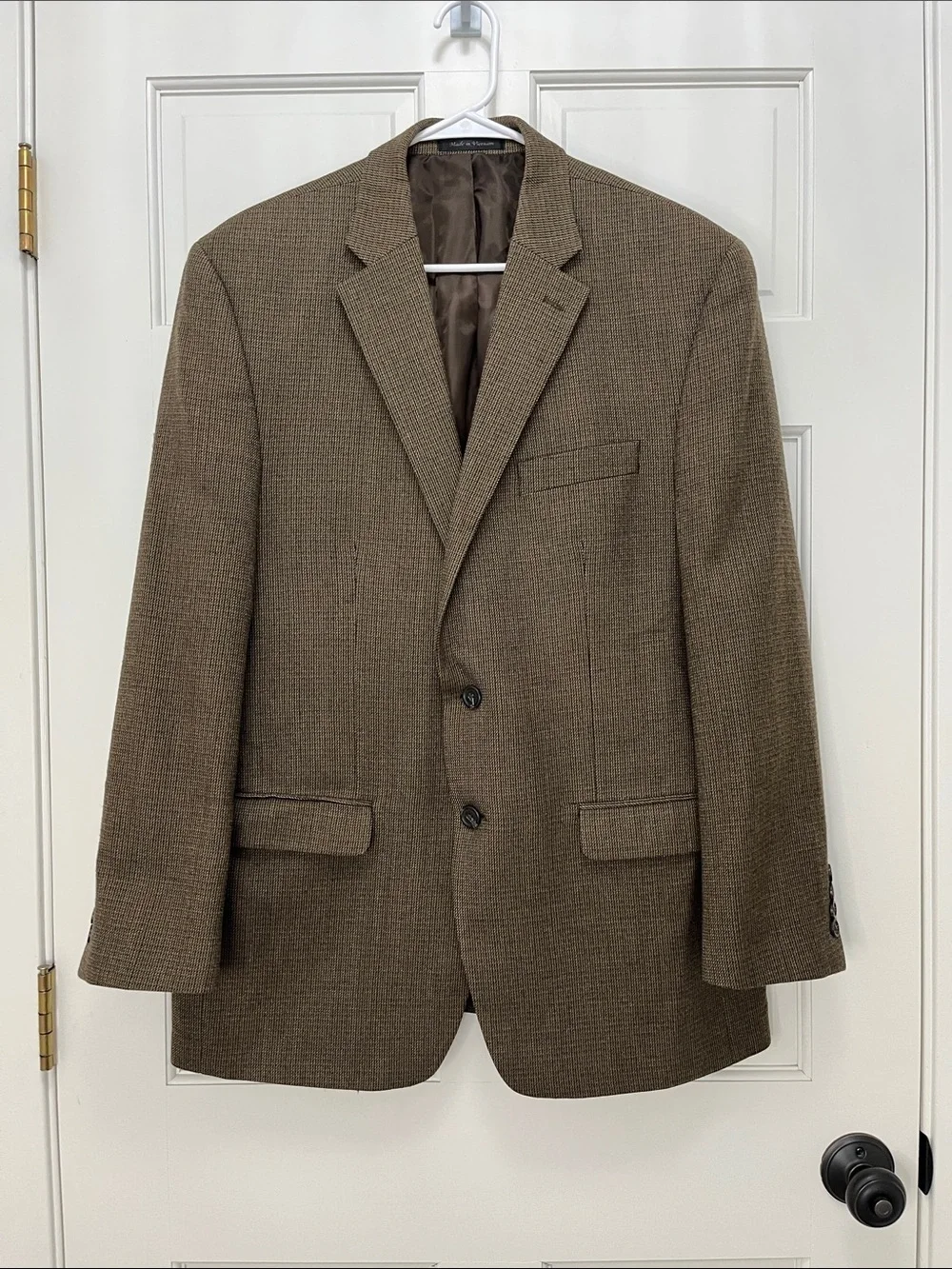 Vintage Chaps Brown Textured Tweed Wool Two-Button Sport Coat - Size 44R